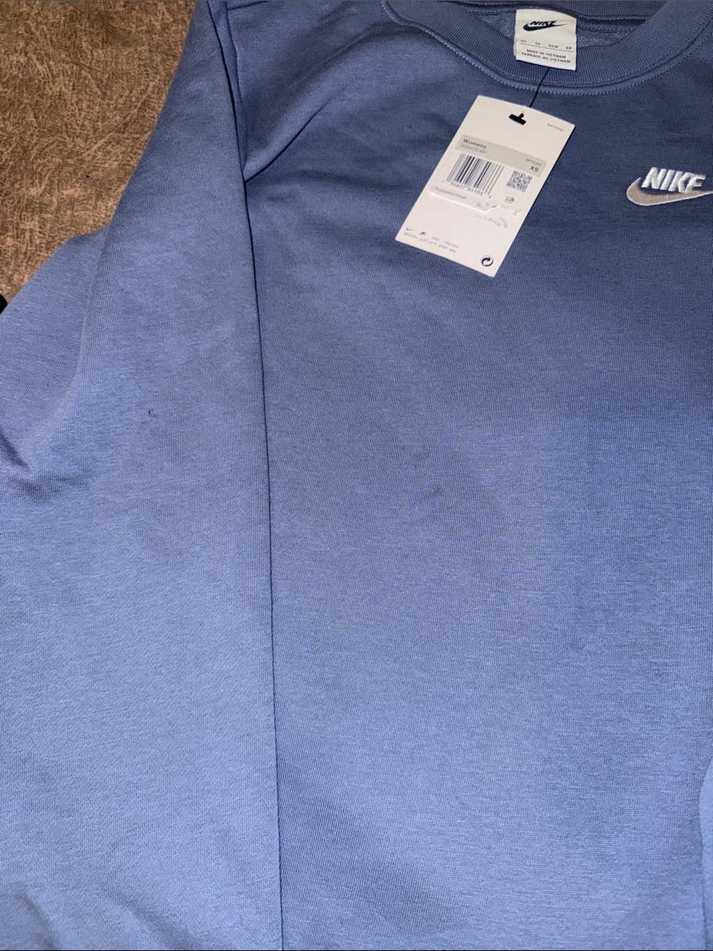 Nike womens Blue Crewneck Sweatshirt with White Swoosh and youth purple headband - Picture 5 of 5
